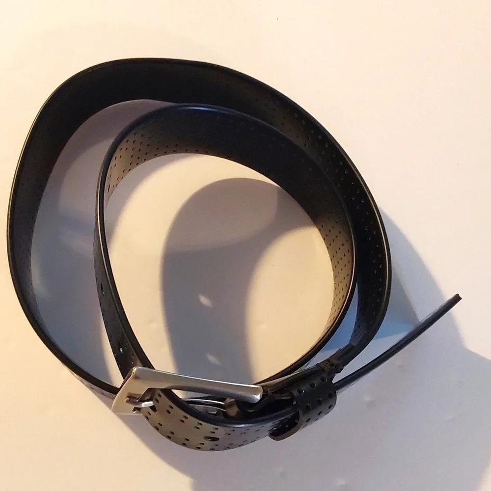 Women's Black Silicone Rubber Edgy MOD Silver Square Buckle Belt New Sz.S/M